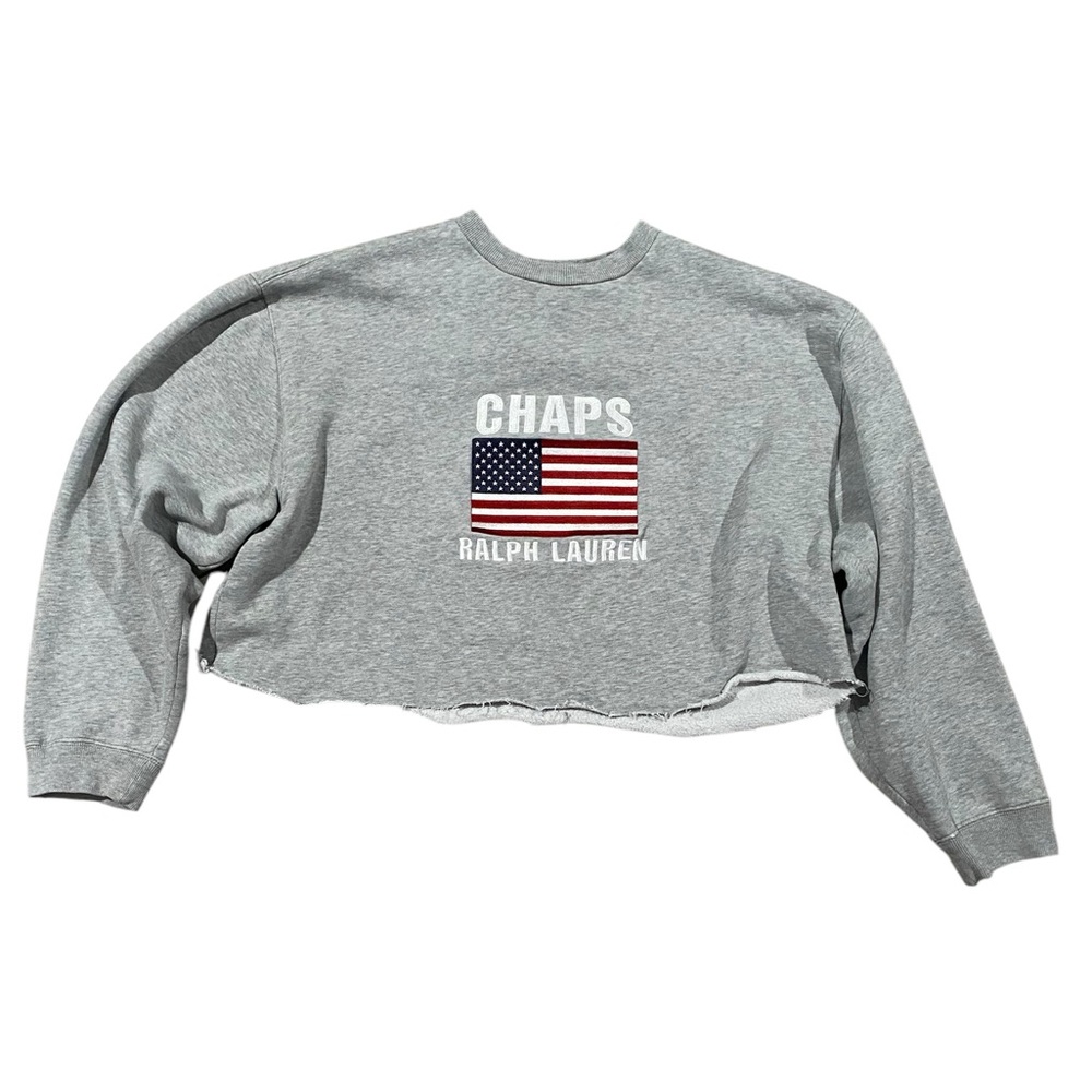 Vintage 1990s Chaps Ralph Lauren Big Flag Sweatshirt Large DIY Cropped